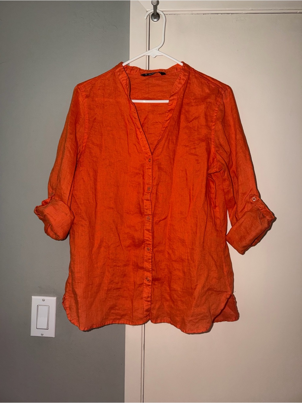 Women's Casual Orange Button-Down Linen Shirt